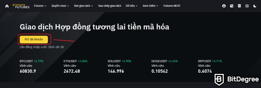 Binance Futures là gì: Mở tài khoản Futures.