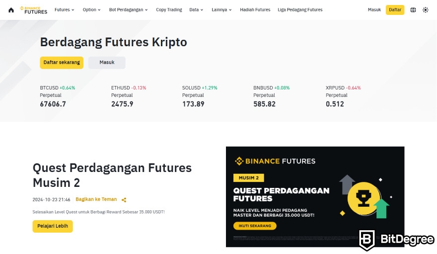 Binance Futures: laman utama.