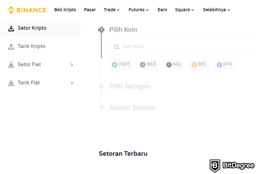 Binance Futures: proses menyetorkan kripto.