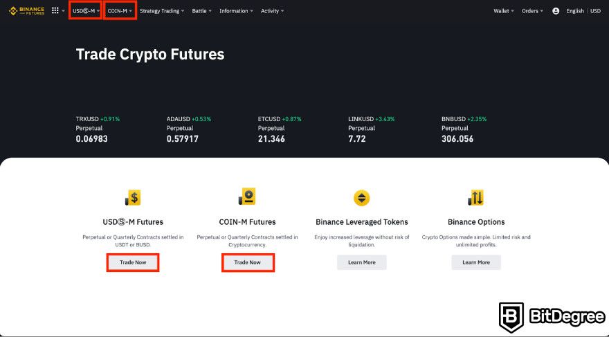 Binance Futures: picking the type of contract to trade.