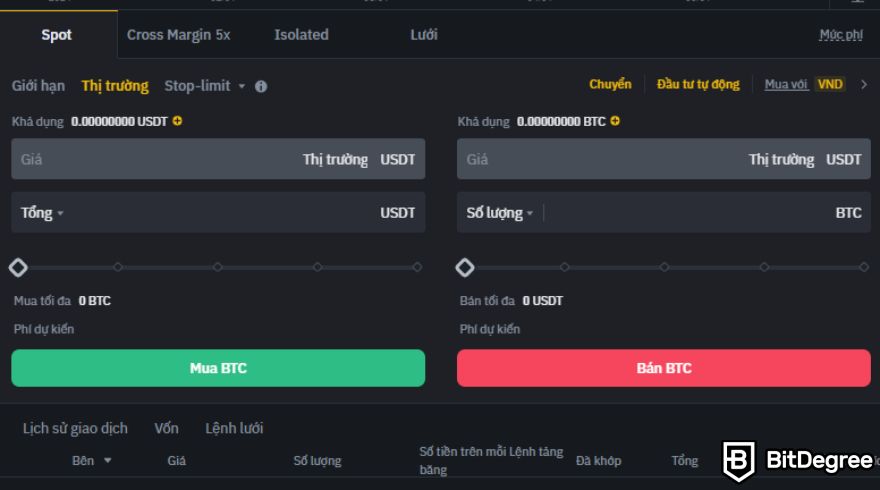 Sàn Binance là gì: Lệnh thị trường.