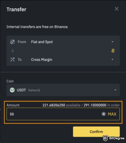 Binance margin trading: transfer amount.