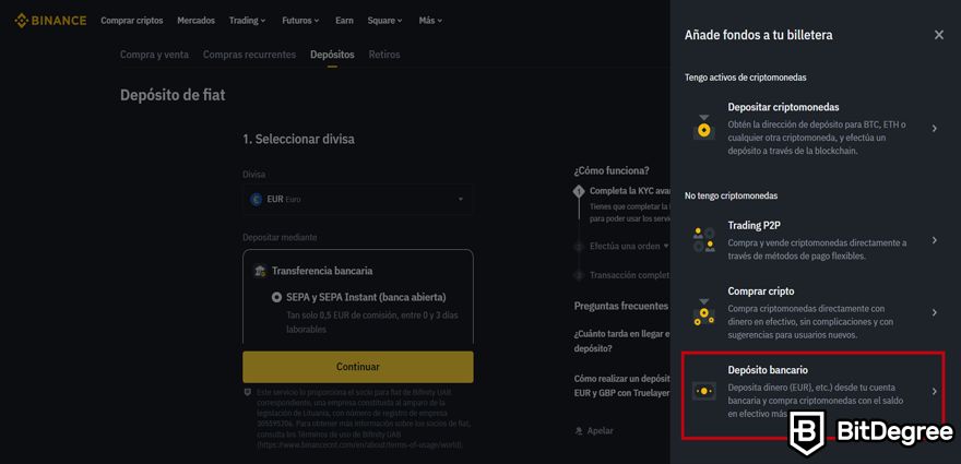 Binance Opiniones: Deposito Bancario.