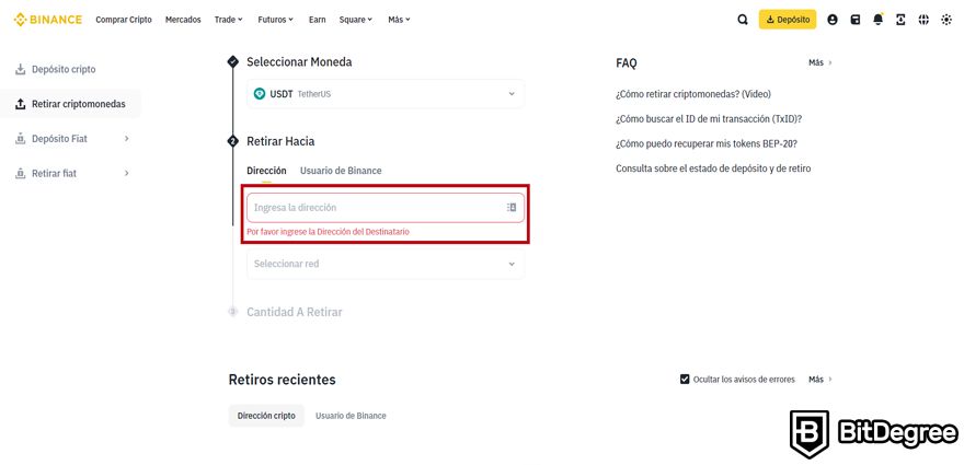 Binance Opiniones: Dirección de Billetera.