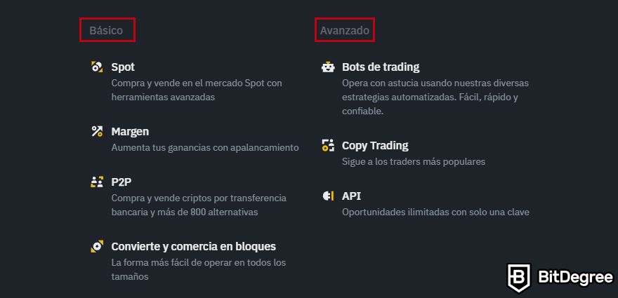 Binance Opiniones: Opciones de Trading.