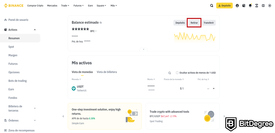 Binance Opiniones: Panel de Control.