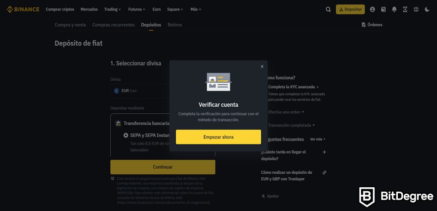 Binance Opiniones: Verificación KYC.