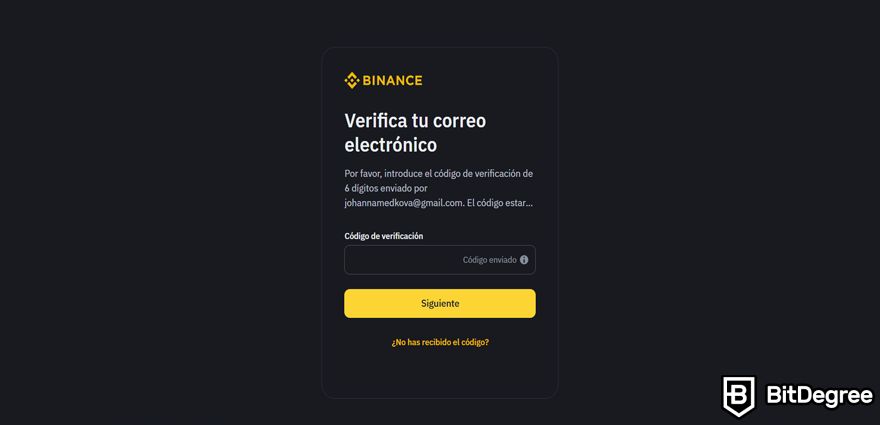 Binance Opiniones: Verificando el Correo Electrónico.