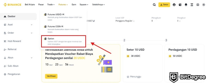 Trading Binance Options: tombol Options.