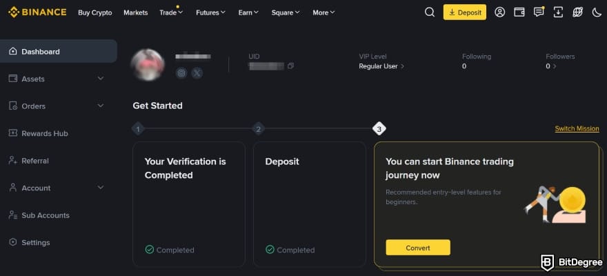 Binance referral code: dashboard.
