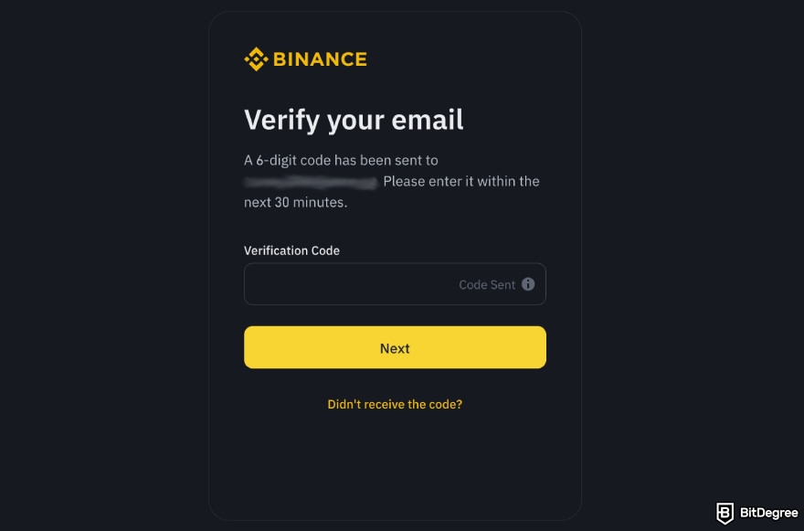 Binance Review: verify your email.