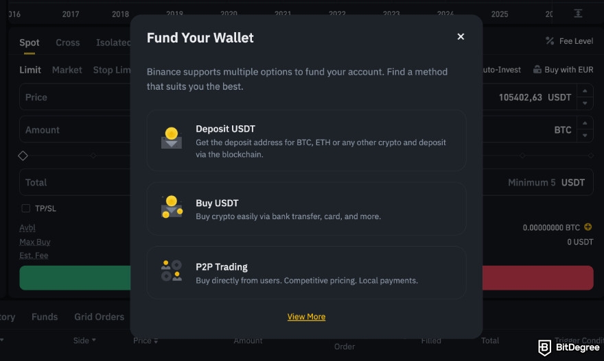 Binance Review: deposit or buy the crypto.