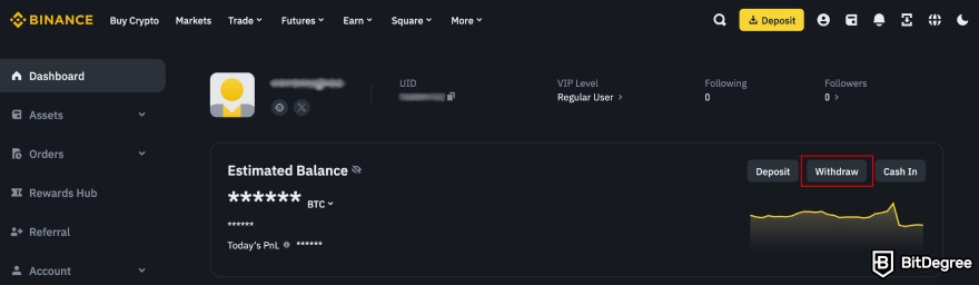 Binance Review: go to your profile to check your assets.