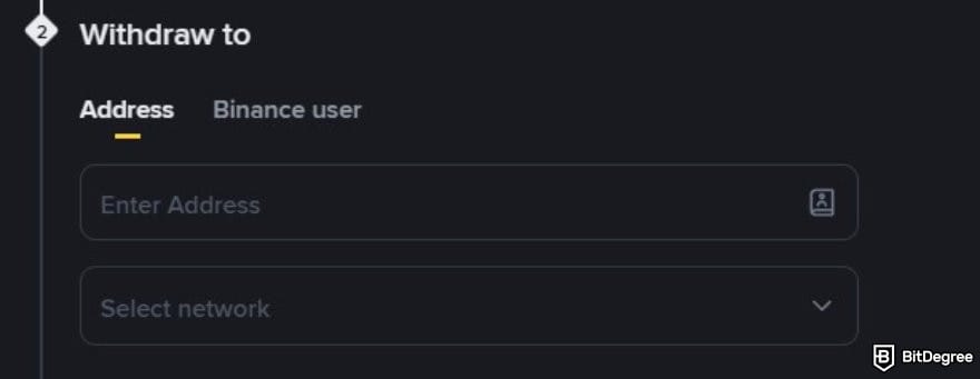 Binance review: the withdraw address box on Binance.