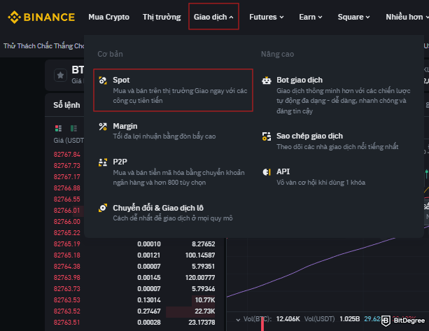 How to cash out Ethereum: the "Spot" option under the "Trade" menu.
