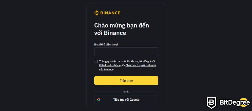 Sàn Binance là gì: Tạo tài khoản.