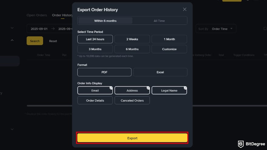 Binance taxes: export your order history.