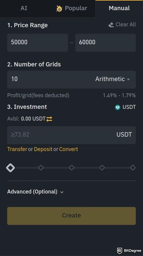 Binance trading bot review: a preview of Spot Grid bot's manual strategy.