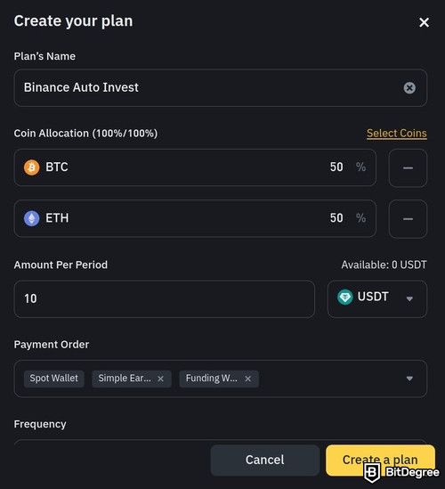 Binance trading bot review: a preview of Binance's Auto-Invest Portfolio Plan pop-up window.