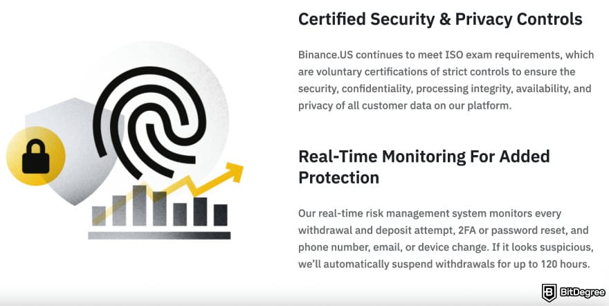 Binance US VS Coinbase: some of Binance.US security measures.