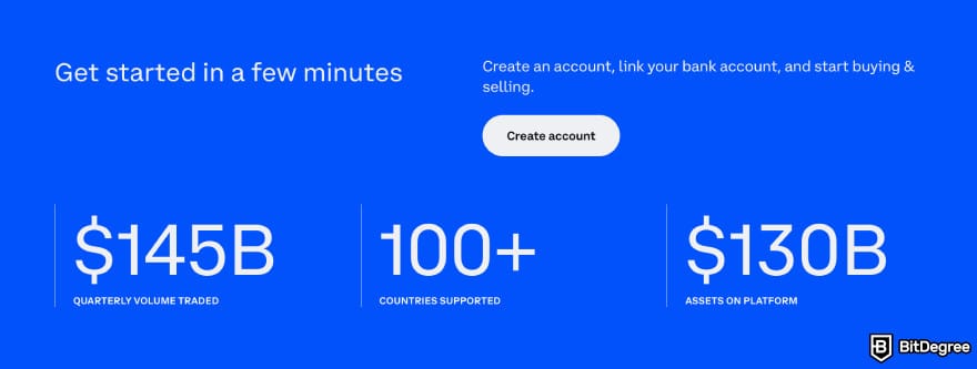 Binance US VS Coinbase: Coinbase stats - quarterly volume, supported countries, and assets on platform.