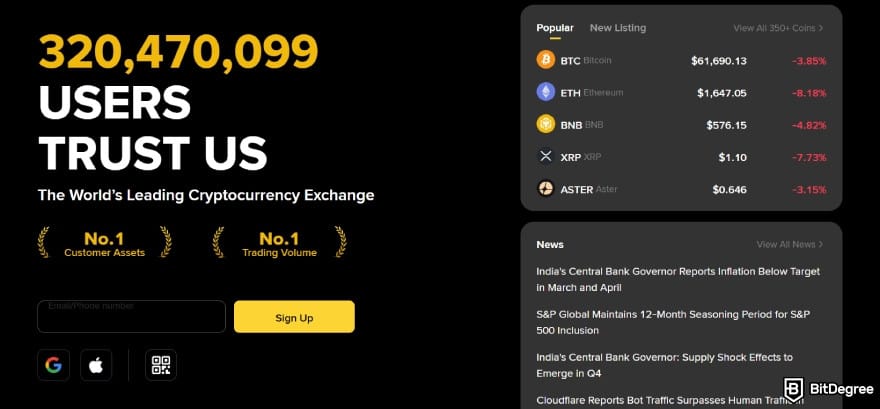 Binance vs Crypto.com: Binance landing page. Binance vs Crypto.com: Binance landing page.