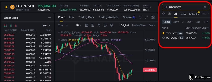 Binance vs KuCoin: choose [BTC/USDT] pair.