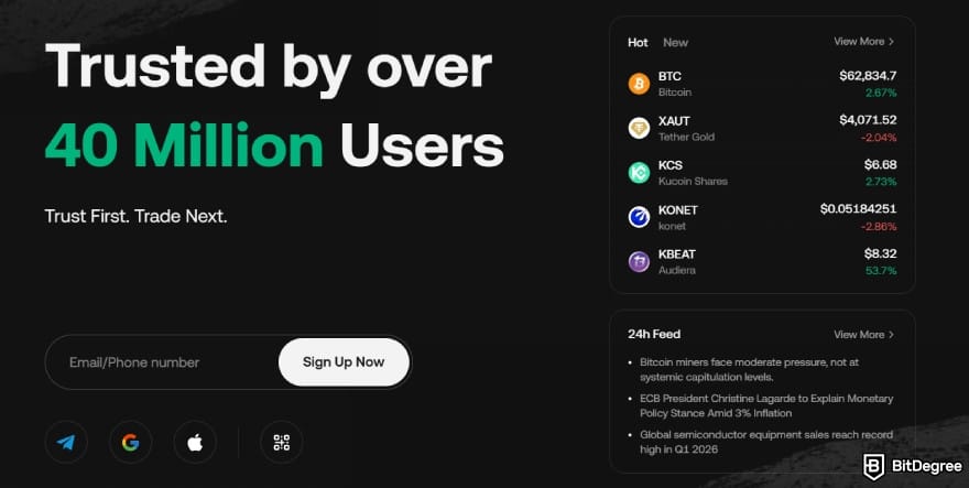 Binance vs KuCoin: KuCoin's landing page. Binance vs KuCoin: KuCoin's landing page.