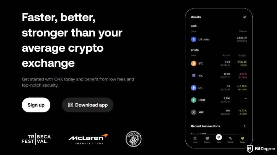 Binance vs OKX: landing page of OKX. Binance vs OKX: landing page of OKX.
