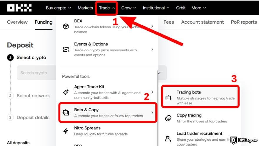 Binance vs OKX: navigate to [Trading Bots].