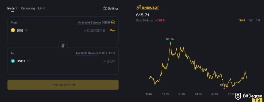 Binance vs Uphold: Binance convert.