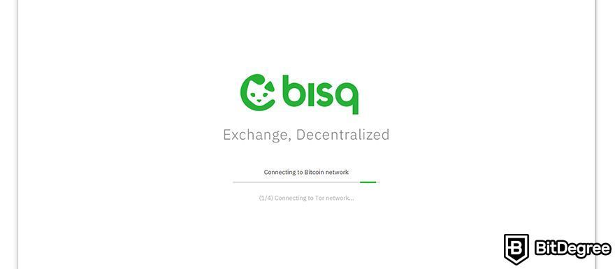 Bisq review: connecting to Bitcoin screen.