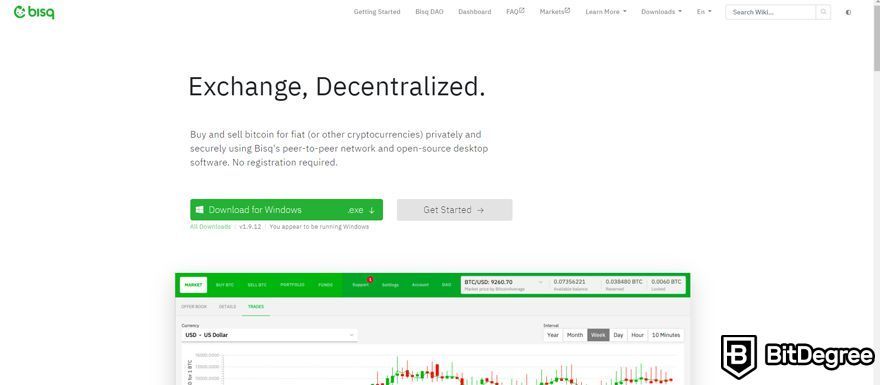 Bisq review: homepage.