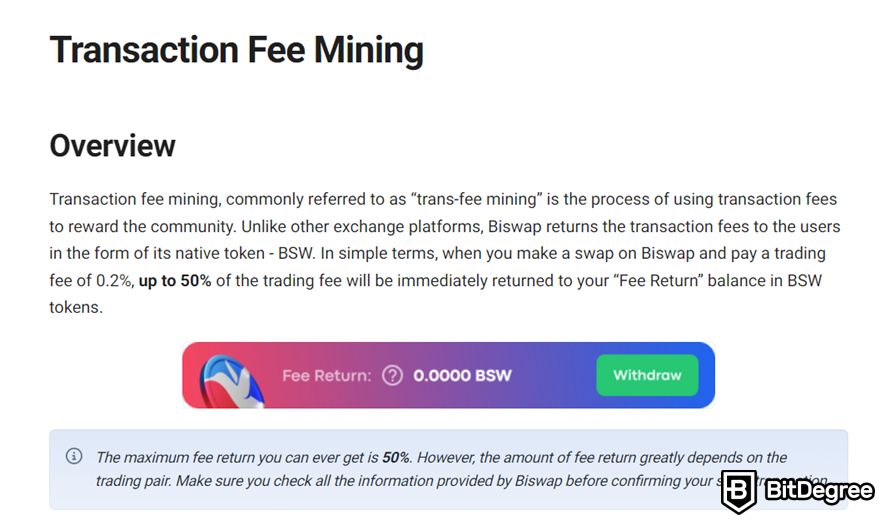 Biswap review: transaction fee details.