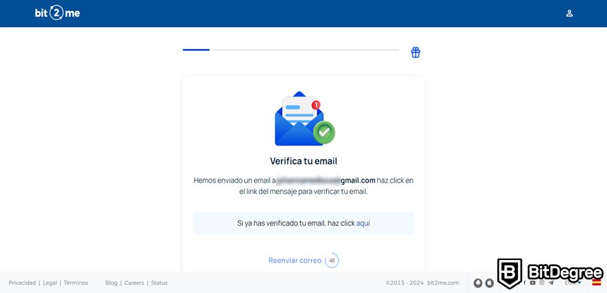 Bit2Me Opiniones: Verificación de Email.