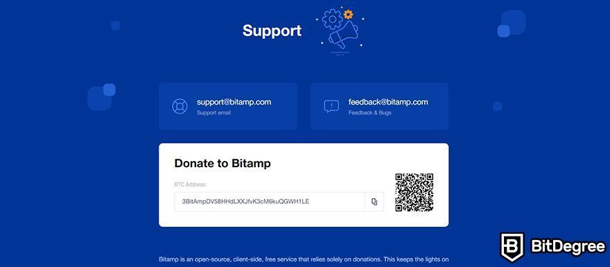 Análise do Bitamp: página de doação.