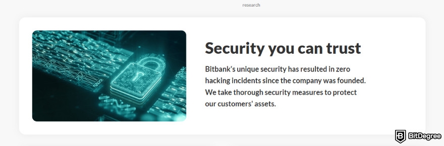 Bitbank review: the platform's claim to be very secure.