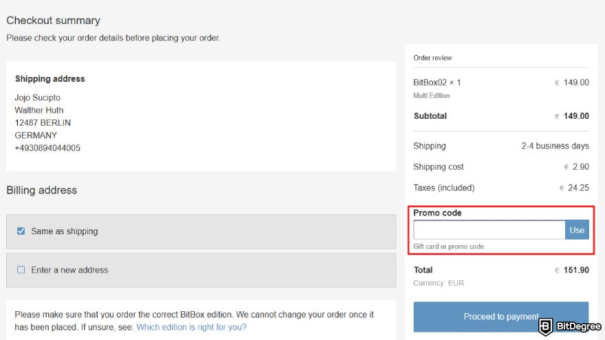 BitBox promo code: use your coupon code.