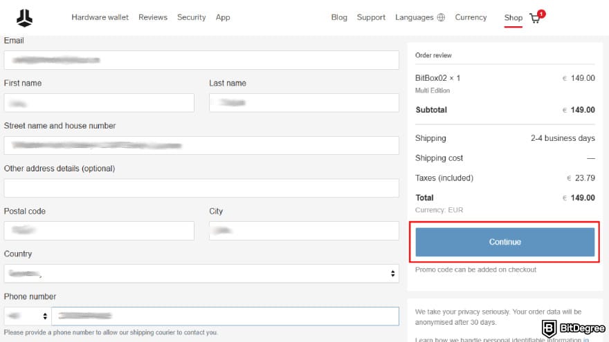 BitBox promo code: fill in your shipping address information. BitBox promo code: fill in your shipping address information.