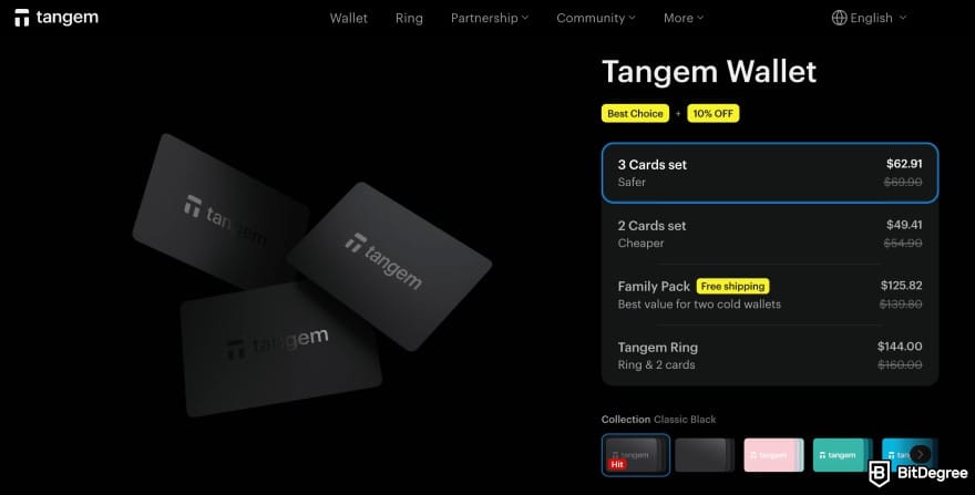 Bitcoin cold storage: Tangem Wallet options.