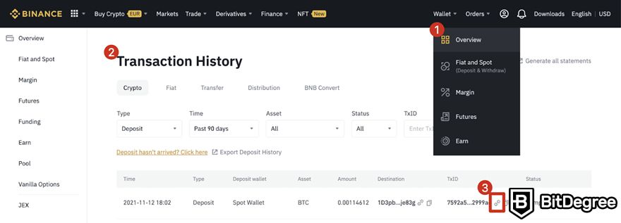 Bitcoin withdrawal pending: locating the blockchain explorer on Binance.