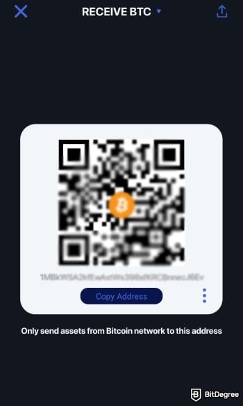 Bitcoin.com review: copy address or share the QR code.