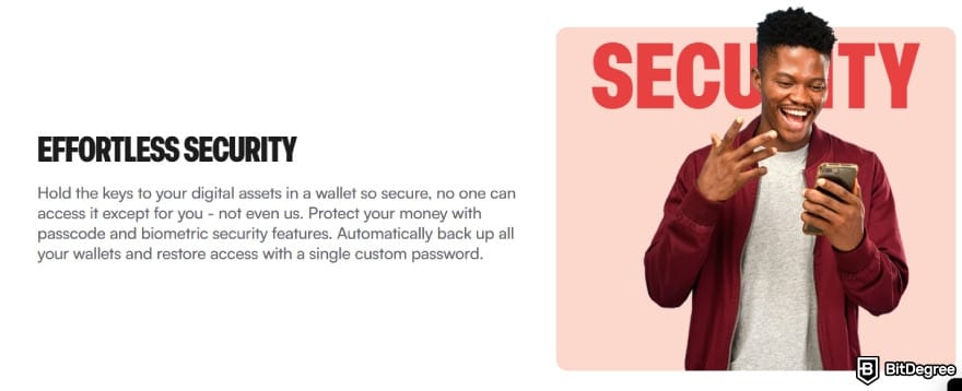 Bitcoin.com review: security-focused promotional section emphasizing on self-custody.