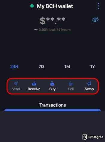 Bitcoin.com review: select whether to send or receive crypto.