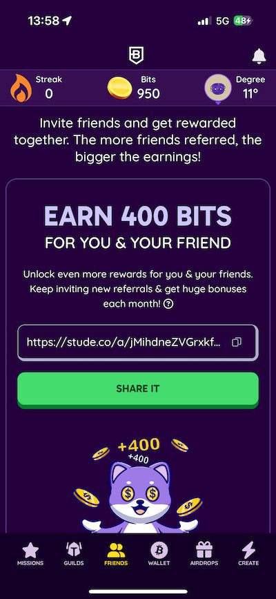 Refer friends to the BitDegree App.