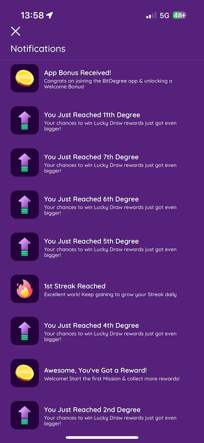 BitDegree App notifications.