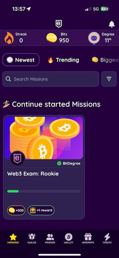 Play and explore Missions with the BitDegree App.