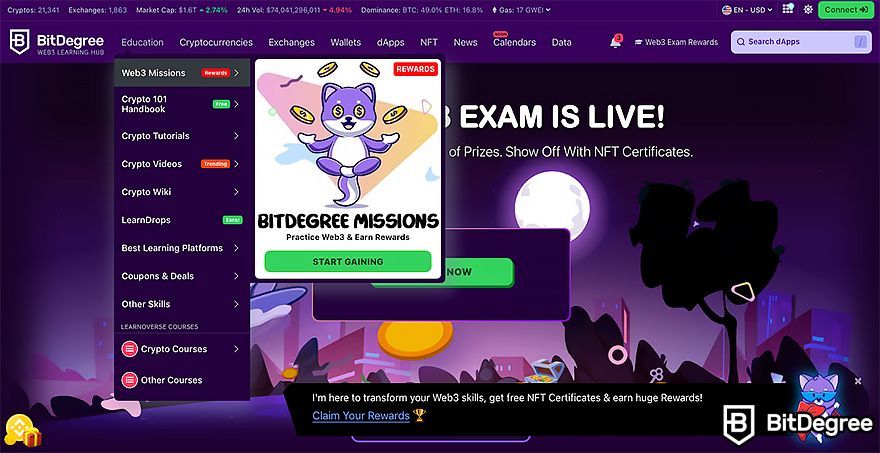 BitDegree Web3 Exam review: other education features of BitDegree.