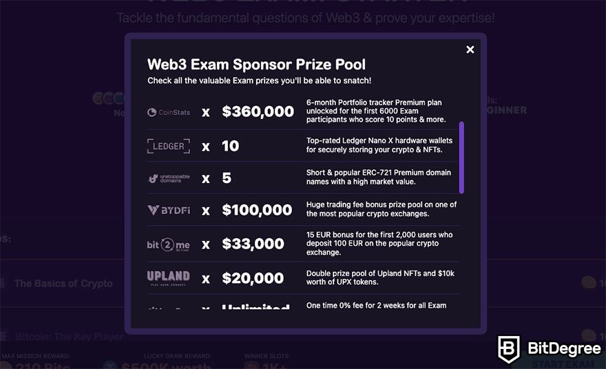 BitDegree Web3 Exam review: prize pool.
