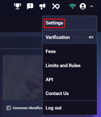 Bitexen Exchange review: "Settings" button.